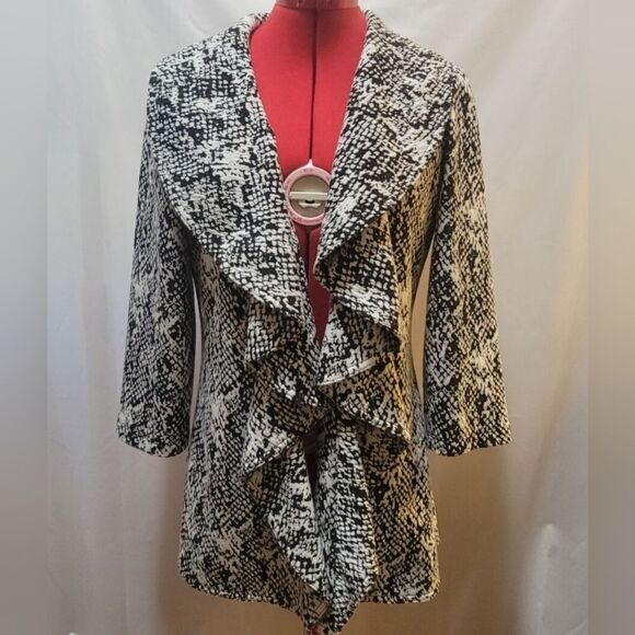 Calvin Klein Black/White Drape Fly Away Open Front  Blazer Jacket Size Small - Picture 1 of 6